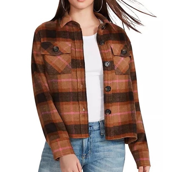 BB Dakota Jackets & Blazers - Boxy Shacket Flannel | Cashew Plaid Boxy Shacket | Size XL